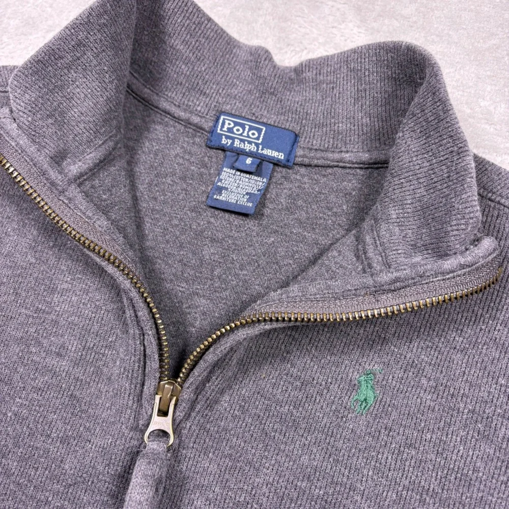 VTG Polo Ralph Lauren Gray Quarter Zip Long Sleeve Pullover Sweater‎ Boys Size 6